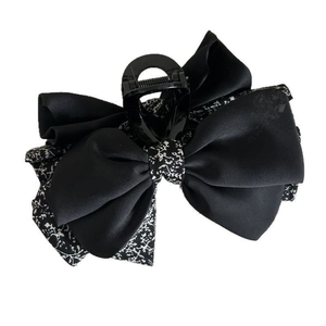 Floral print satin bow hair claw clip in French retro style for women hair accessories