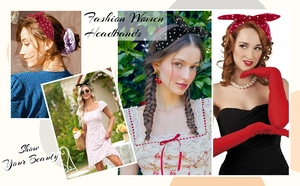 Close-up of retro polka dot knot headbands for women in classic red and black colors