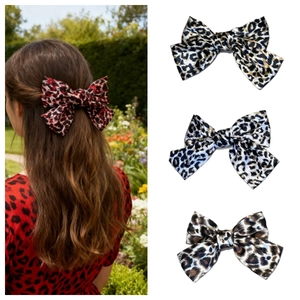 Pince à Cheveux Nœud Imprimé Léopard Élégant Tissu Pince à Ressort Grand Nœud Barrettes à Cheveux pour Femmes Accessoires de Cheveux