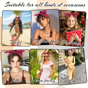 Various lifestyles showing the burgundy polka dot headband worn in diverse settings