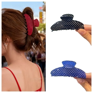 Pince à Cheveux en Acrylique à Pois Vintage pour Femmes Grande Pince Requin Accessoires de Cheveux Rétro pour Cheveux Épais Bureau Bijoux