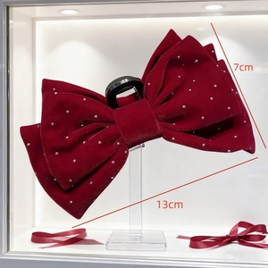 Eleganter großer roter Samt-Haarclip mit Schleife und Strasssteinen, 13cm x 7cm