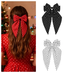 Vintage Polka Dot Bow Hair Clip With Long Streamer Fabric Large French Spring Clip For Women Daily Party Hair Accessories