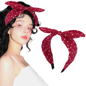 Vintage Polka Dot Bowknot Headband For Women Fabric Bunny Ears Hair Band Retro Style High Top Hair Hoop Daily Accessories