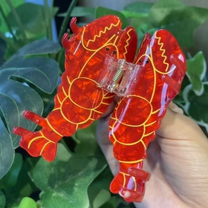 Creative large red lobster hair claw clip for women, handmade ocean themed hair accessory