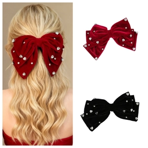 Fermaglio per Capelli con Fiocco in Velluto Vintage Francese Con Strass Elegante Grande Clip a Molla Donna Accessori