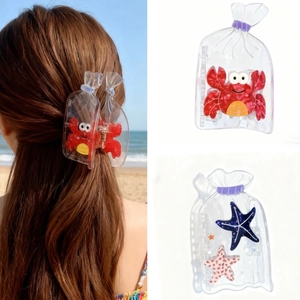 Mignonne Pince à Cheveux Transparente Bouteille à la Mer Série Océan pour Femmes Créative Crabe Étoile de Mer Accessoires Cheveux Plage