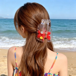 Pince à cheveux créative en forme de bouteille transparente avec crabe rouge marin