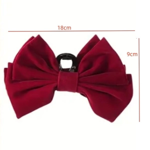 Large burgundy velvet bow hair claw clip for women, 18cm elegant oversized hair accessory