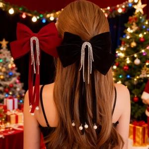 Grande Pince À Cheveux Nœud En Velours Pour Femmes Noël Gland En Strass Décoration De Künstliche Perles Accessoire Cheveux Mariage Fête