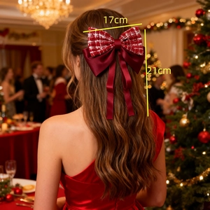Barrette à cheveux élégante nœud rouge avec rubans pour fête de Noël et coiffure festive