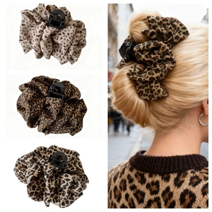 Leopard Print Fabric Cloud Hair Claw Clip Large Vintage Shark Clip For Women Elegant Hair Styling Accessories