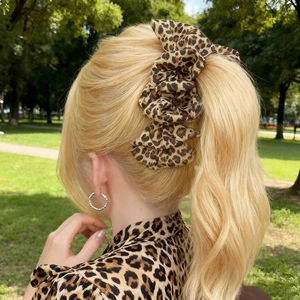 Leopard print bubble scrunchie for women, fluffy hair accessory for stylish ponytail looks