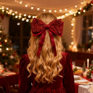 Barrette à cheveux élégante en velours rouge avec paillettes pour coiffures de Noël et fêtes