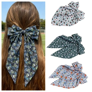 Pince à Cheveux Sportive Avec Nœud Imprimé Football Et Longues Banderoles En Tissu Mousseline Pour Femme Fille Accessoires
