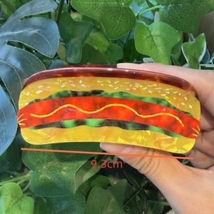 Cute 9.3cm realistic hot dog hair claw clip with colorful food design for women