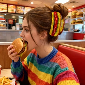 Creative Cartoon Food Shape Hair Claw Clip Fun PVC Burger Croissant Coffee Cup Hair Accessories For Women Hair Styling
