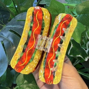 Handheld large creative hot dog hair claw clip made of textured acetate material