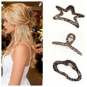 Retro Leopard Print Hair Claw Clips Plastic Acetate Style Strong Hold Geometric Hairpins For Women Daily Hair Accessories