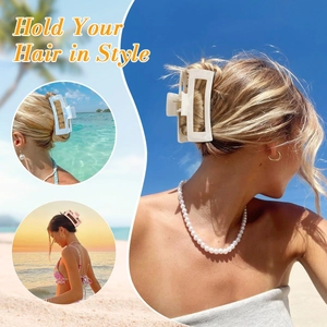 Elegant marble pattern rectangular hair claw clip for thick hair in beach holiday style