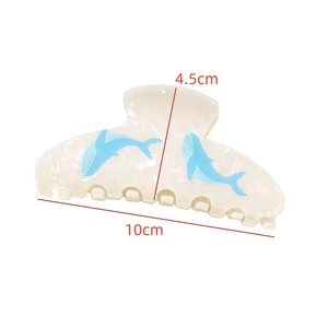 Blue whale ocean series hair claw clip with pearlescent finish 10cm length for women