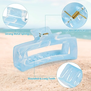 Rectangle blue marble hair claw clip with strong metal spring and round teeth for women