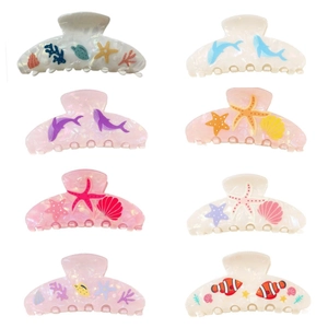 Large Hair Claw Clips Ocean Series PVC Artificial Pearl Luster Sea Creature Whale Starfish Women Girls Vacation Hair Accessories