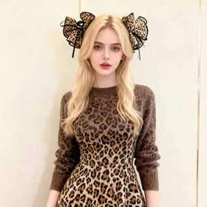Elegant leopard print double-layered bow hair claw clip for French style hairstyle