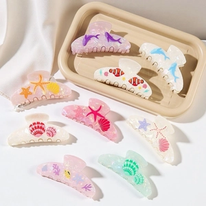 Ocean series acetic acid hair clips featuring starfish shell and clownfish patterns