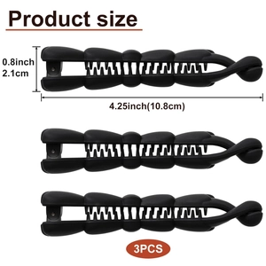 3er-Set mattschwarze Bananen-Haarspangen, 10,8 cm lang, robuster PC-Kunststoff für Zöpfe