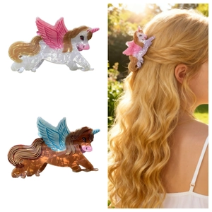 Pince À Cheveux Licorne Pégase Mignonne En Acétate PVC Forme D'animal Grandes Barrettes Design Ailes Style Fée Accessoires Cheveux