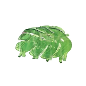 Pince à cheveux feuille de monstera vert translucide en acrylique brillant