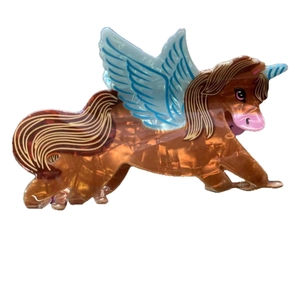 Pince à cheveux licorne ambrée mignonne en PVC texture marbre pour femmes