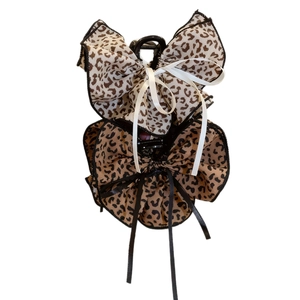 Elegant French leopard print double bow claw clip set with stylish ribbon accents