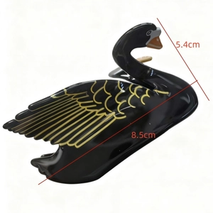 Elegant black swan hair claw clip with gold details for women hair styling 8.5cm