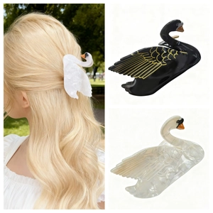 Elegant Swan Shaped Hair Claw Clip Handmade PVC Animal Hairpin For Women Graceful Daily Party Headwear Hair Accessories