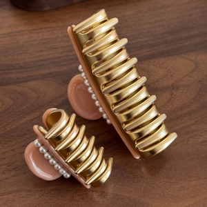 French style acetate claw clips with pearls and gold metal teeth in two sizes