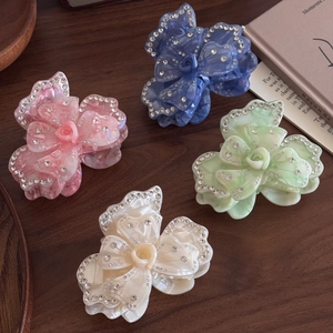 Elegant Acetate Flower Hair Claw Clip For Women High Ponytail Rhinestone Shark Clip French Style Retro Floral Hair Accessories