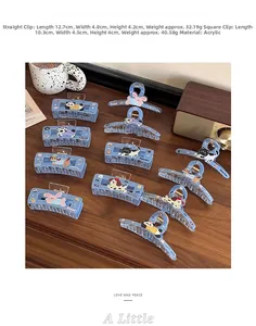 Detailed size and weight specs for blue glitter acrylic cartoon animal hair claws