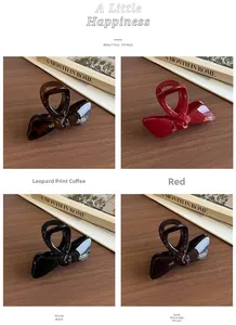 Detail showing four colors of elegant resin bow hair clips in French retro style finish