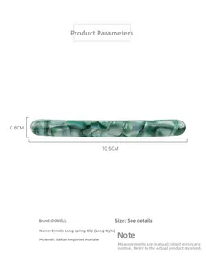 Dimensions de la barrette en acétate motif marbre vert de 10,5cm avec clip à ressort