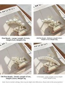 Comparaison détaillée de quatre pinces à cheveux en perles de différentes tailles et poids