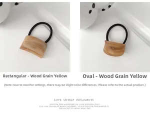 Vista dettagliata di elastici per capelli con grana di legno rettangolare e ovale opaca