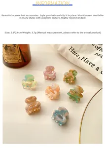 Mini acetate hair claw clips with marble texture measuring 2.6x2.6cm and 3.7g weight