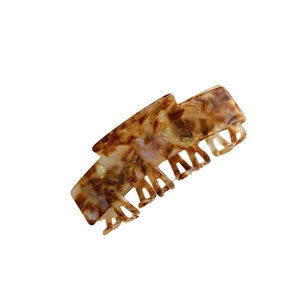 Elegant large amber tortoiseshell hair claw clip in rectangular minimalist design