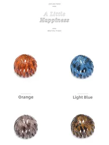 Detail showing bird nest hair clips in orange, light blue, grey and amber resin textures