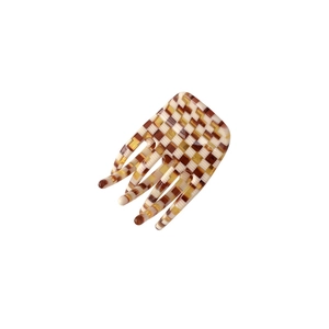 Retro checkered acetate hair claw clip with brown and beige grid pattern in medium size