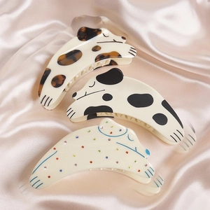 Cute Dog Shaped Acetate Hair Claw Clip Korean Handmade Rhinestone Spotted Animal Hairpin Large Shark Clip Women Jewelry
