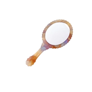 Retro tortoise shell acetate handheld makeup mirror with elegant wavy carved edges