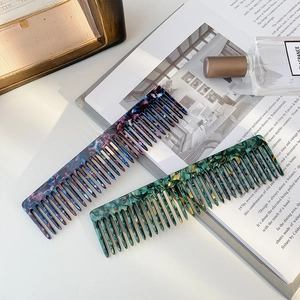 Peignes à dents larges en acétate avec motifs marbrés bleus et jaunes pour les cheveux